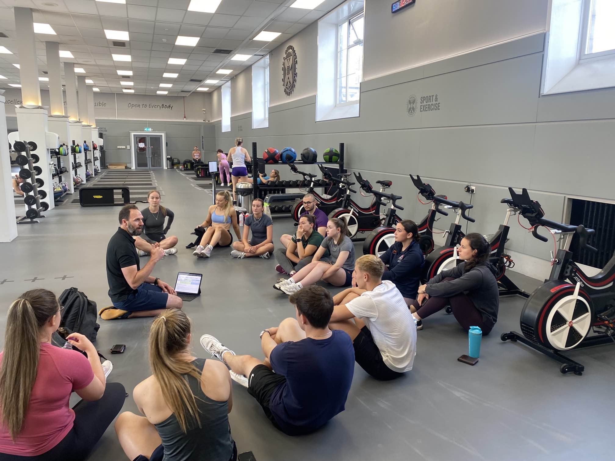 Group of students taking part in WattBike training 